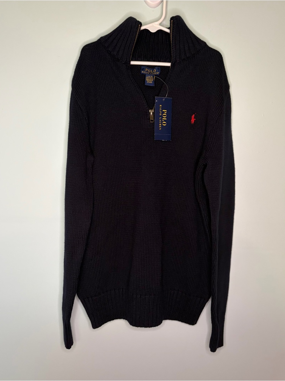NWT Ralph Lauren Boys Navy Quarter Zip Sweater Size L 14-16 - Picture 2 of 10